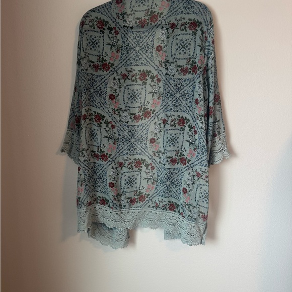 Floral Lace Kimono Cardigan - Blue and Red - Picture 4 of 5